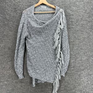 Ceasikery Sweater Pullover Women M Medium Gray Knit Button Fringe Long Sleeve